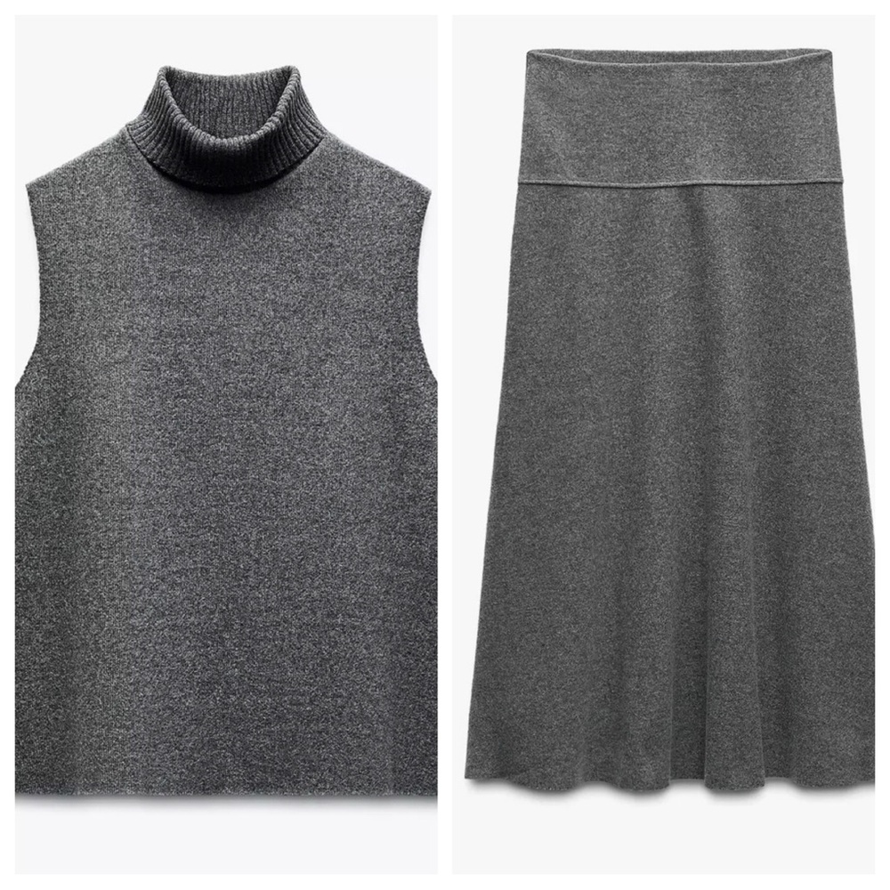 Zara Skirt Top Set Dark Gray Soft Knit size Medium NWT